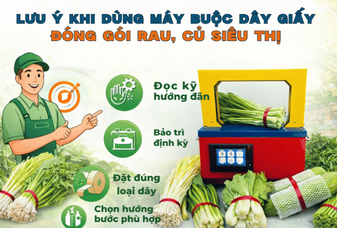Lưu Ý Khi Dùng Máy Buộc Dây Giấy Đóng Gói Rau, Củ Siêu Thị