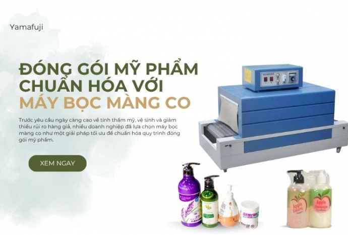 Đóng gói mỹ phẩm chuẩn hóa với máy bọc màng co