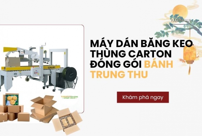 Máy dán băng keo thùng carton đóng gói bánh trung thu
