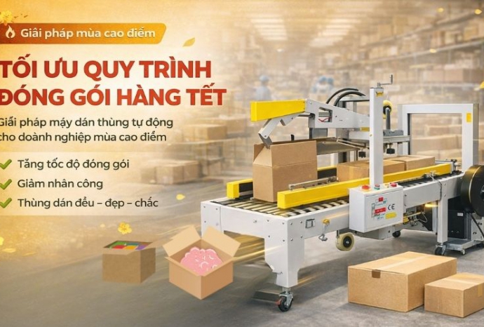 Tối ưu quy trình đóng gói hàng Tết với máy dán thùng tự động