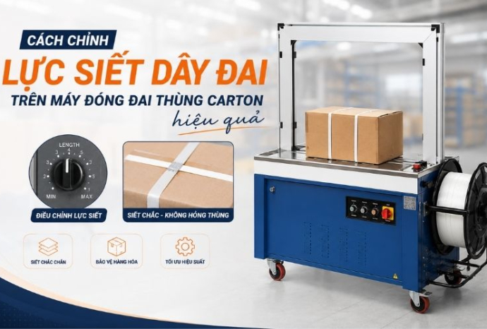 Cách chỉnh lực siết dây đai trên máy đóng đai thùng carton hiệu quả