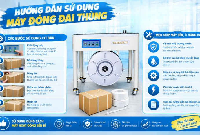 Hướng dẫn sử dụng máy đóng đai thùng bền, ít hỏng hóc