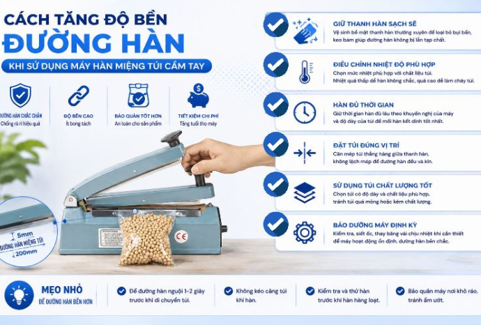 Cách tăng độ bền đường hàn khi sử dụng máy hàn miệng túi cầm tay