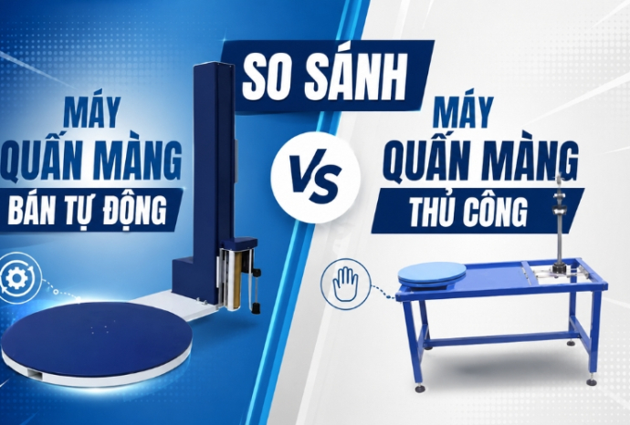 So Sánh Máy Quấn Màng Bán Tự Động Với Máy Thủ Công