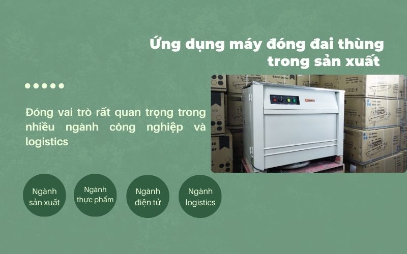 Ứng dụng máy đóng đai thùng trong sản xuất 