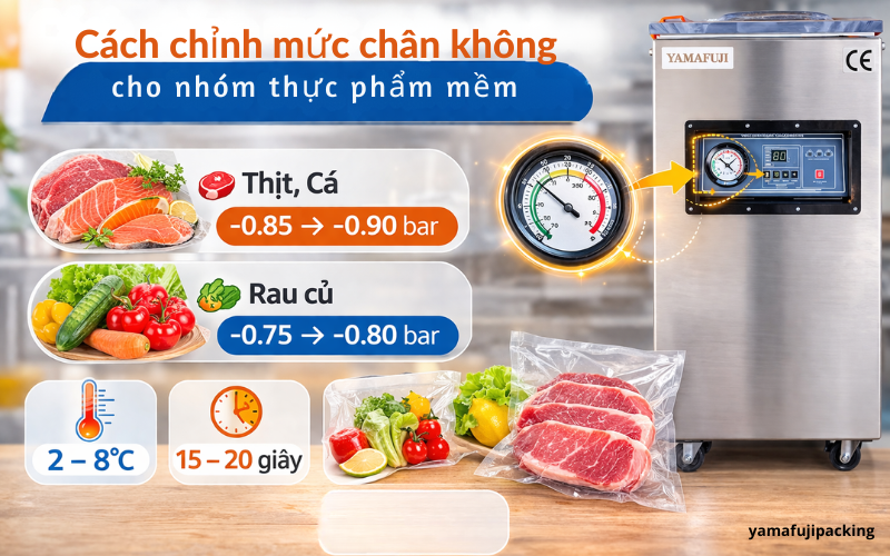 Cách chỉnh mức chân không cho nhóm thực phẩm mềm