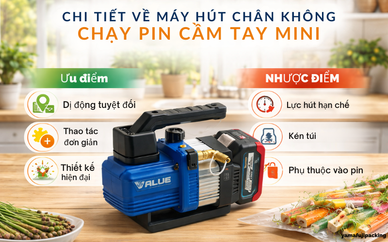 Chi tiết về máy hút chân không chạy pin cầm tay mini