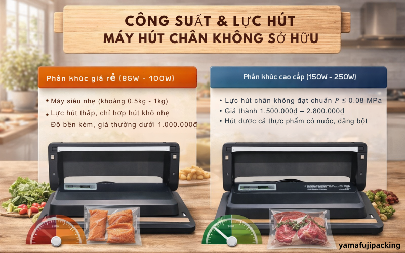 Công suất và lực hút máy hút chân không sở hữu