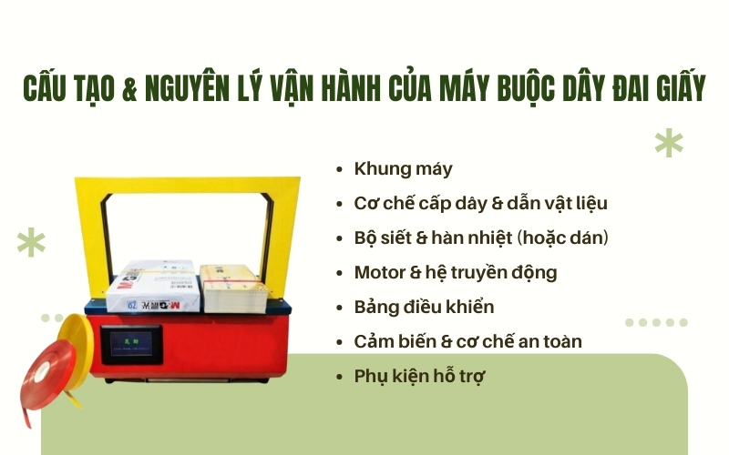 Cấu tạo & nguyên lý vận hành của máy buộc dây đai giấy