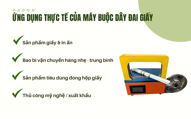 Ứng dụng thực tế của máy buộc dây đai giấy
