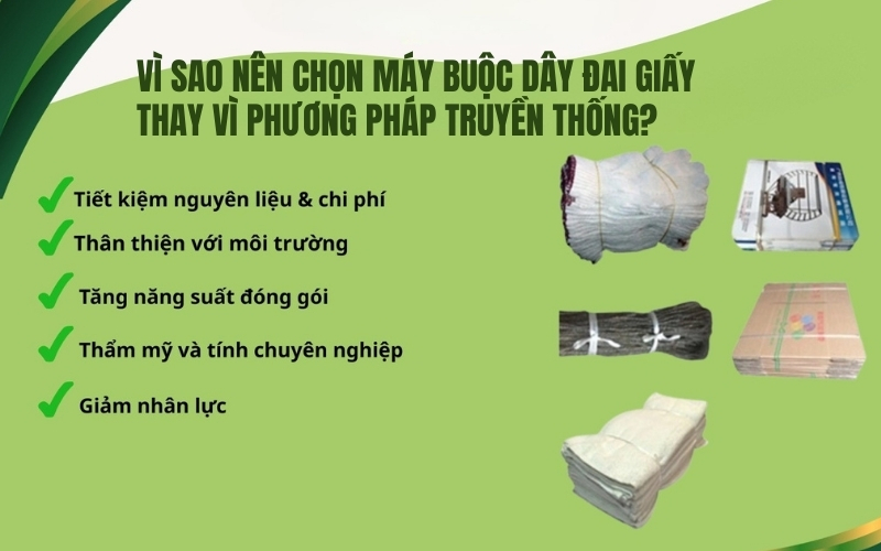 Vì sao nên chọn máy buộc dây đai giấy thay vì phương pháp truyền thống?