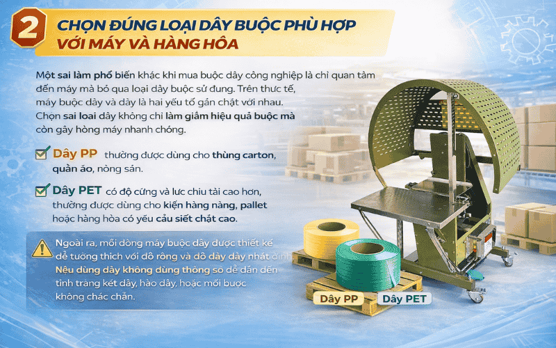Chọn đúng loại dây buộc phù hợp với máy và hàng hóa