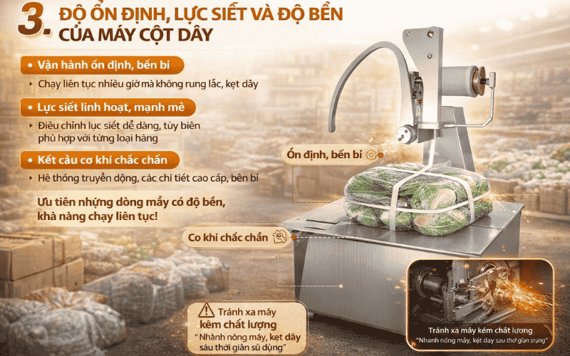 Độ ổn định, lực siết và độ bền của máy cột dây