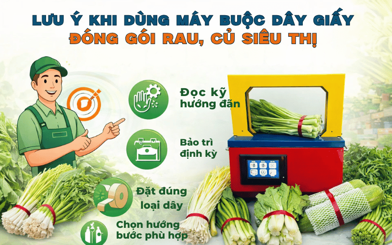 Lưu Ý Khi Dùng Máy Buộc Dây Giấy Đóng Gói Rau, Củ Siêu Thị