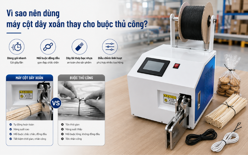 Vì sao nên dùng máy cột dây xoắn thay cho buộc thủ công