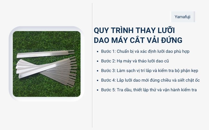 Quy trình thay lưỡi dao máy cắt vải đứng