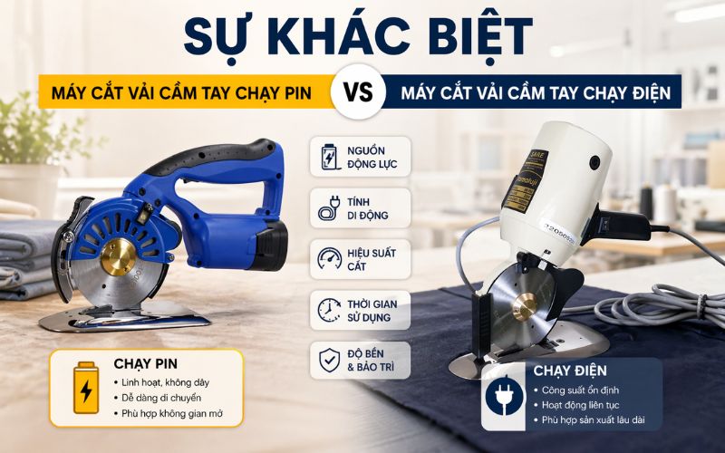 Sự khác biệt giữa máy cắt vải cầm tay chạy pin và chạy điện