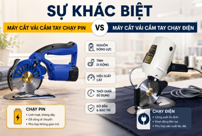 Sự khác biệt giữa máy cắt vải cầm tay chạy pin và chạy điện