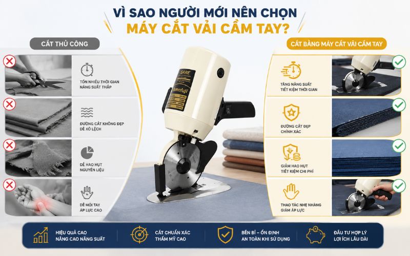 Vì sao người mới nên chọn máy cắt vải cầm tay thay vì cắt thủ công?