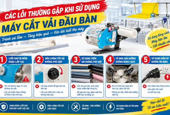 Các lỗi thường gặp khi sử dụng máy cắt vải đầu bàn