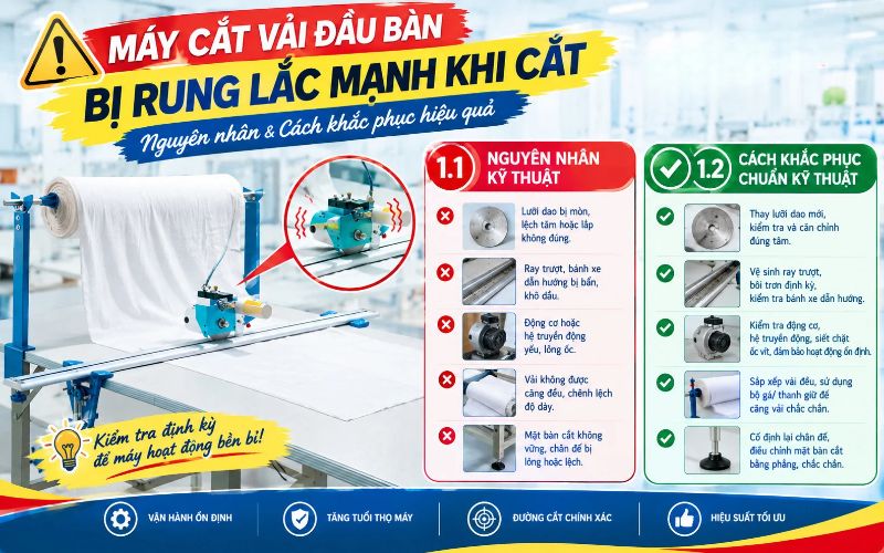 Máy cắt vải đầu bàn bị rung lắc mạnh khi cắt