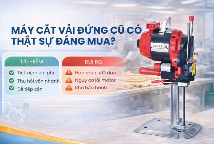 Máy cắt vải đứng cũ có thật sự đáng mua? Phân tích từ A-Z