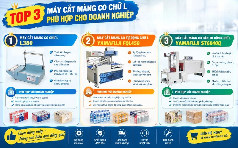 Review top 3 máy cắt màng co chữ L phù hợp cho doanh nghiệp
