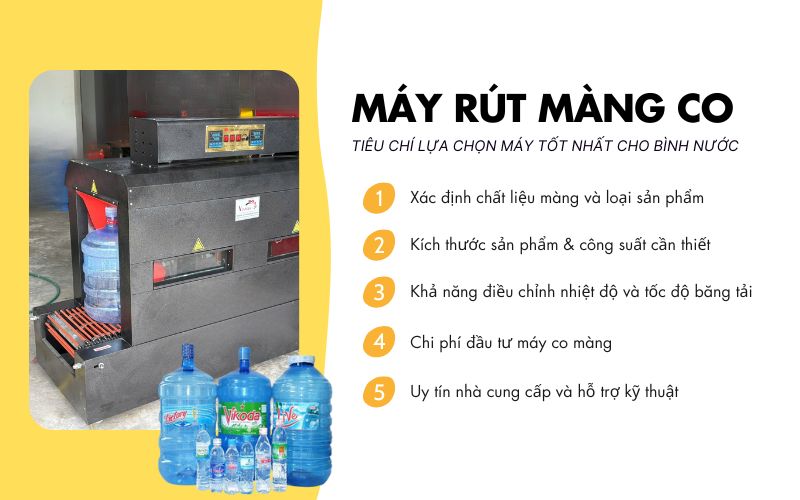 Tiêu chí lựa chọn máy rút màng co tốt nhất cho bình nước