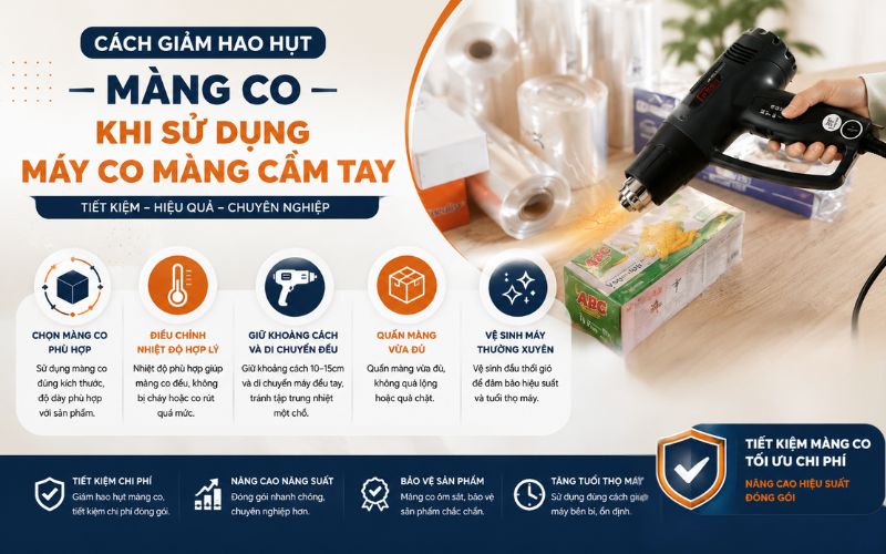 Cách giảm hao hụt màng co khi sử dụng máy co màng cầm tay