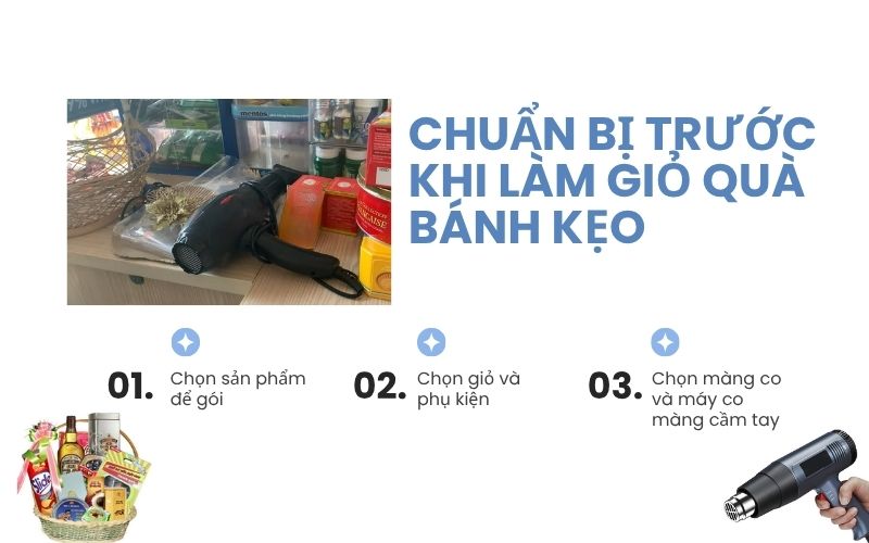 Chuẩn bị trước khi làm giỏ quà bánh kẹo