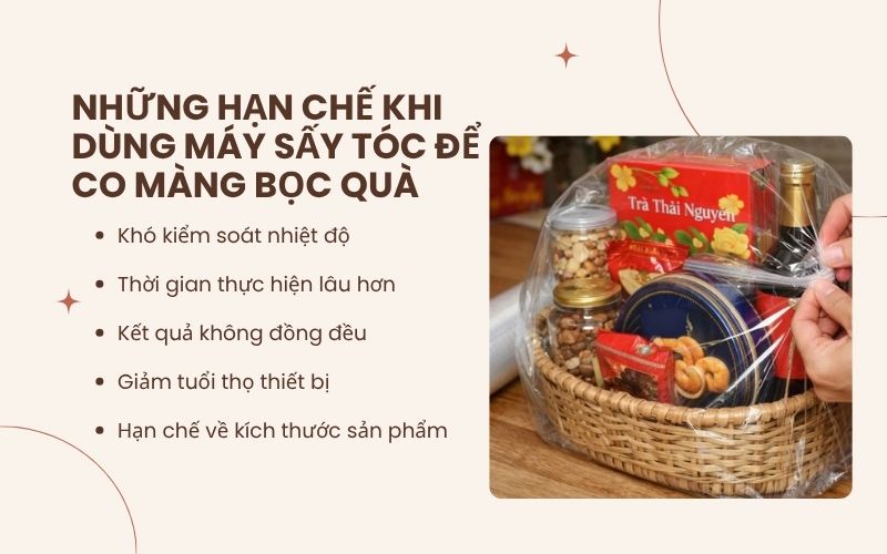 Những hạn chế khi dùng máy sấy tóc để co màng bọc quà
