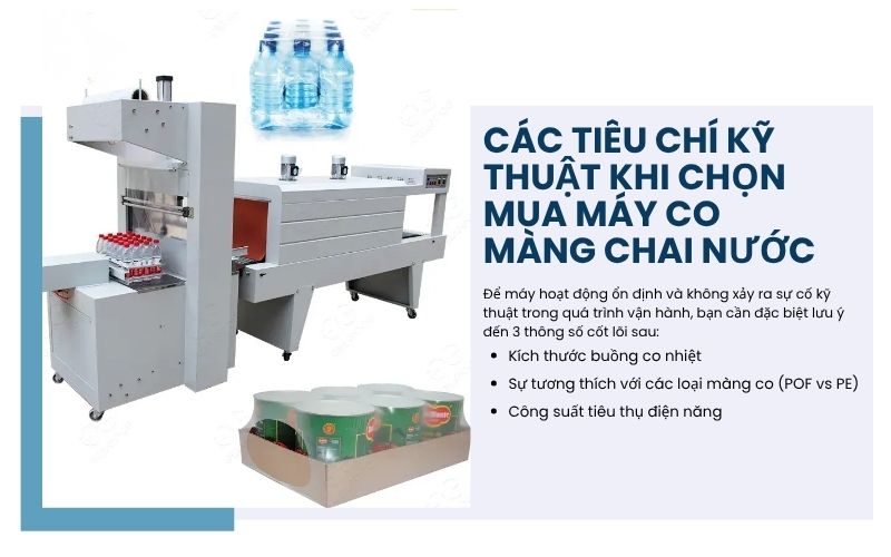 Các tiêu chí kỹ thuật khi chọn mua máy co màng chai nước