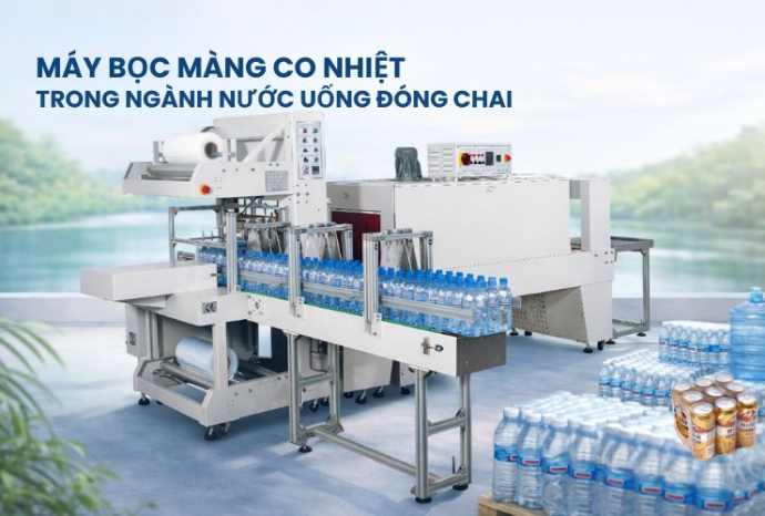 Máy bọc màng co nhiệt trong ngành nước uống đóng chai