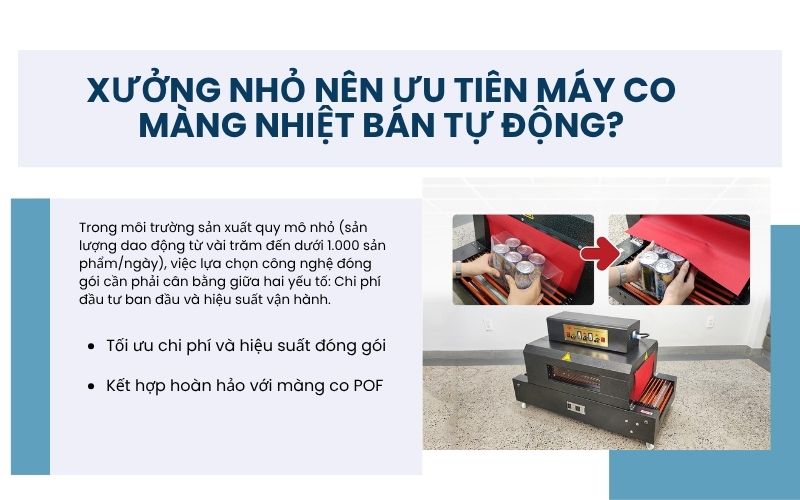 Xưởng nhỏ nên ưu tiên máy co màng nhiệt bán tự động?