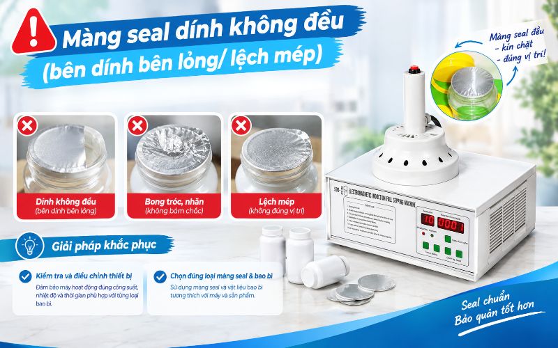 Màng seal dính không đều (bên dính bên lỏng/ lệch mép)
