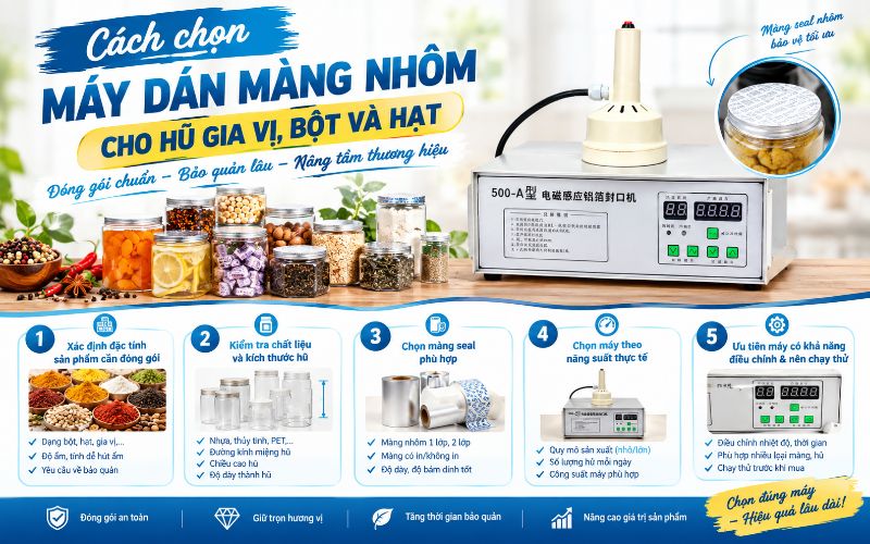 Cách chọn máy dán màng nhôm cho hũ gia vị, bột và hạt