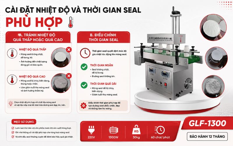 Cài đặt nhiệt độ và thời gian seal phù hợp
