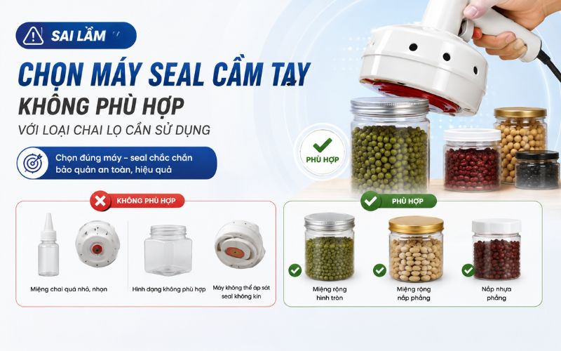 Chọn máy seal cầm tay không phù hợp với loại chai lọ cần sử dụng