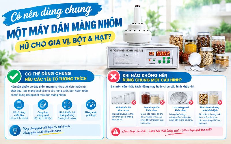 Có nên dùng chung một máy dán màng nhôm hũ cho gia vị, bột & hạt?