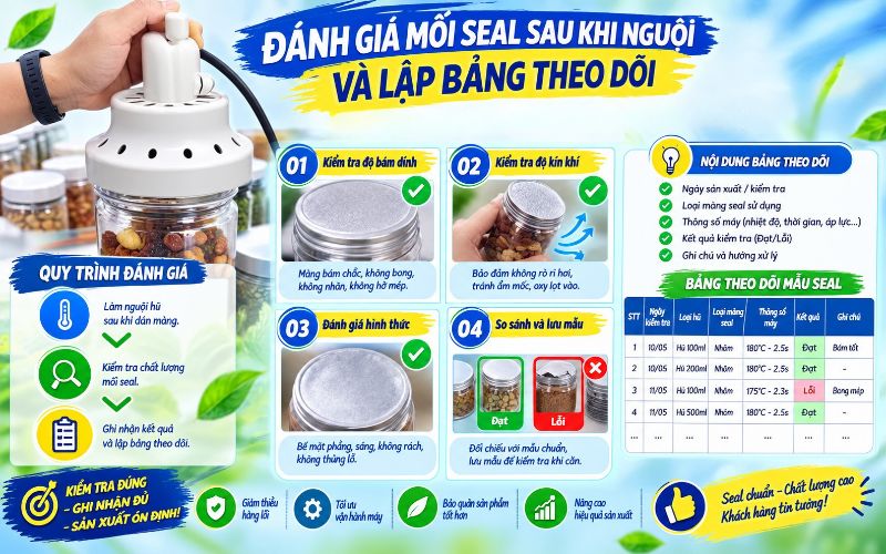 Đánh giá mối seal sau khi nguội và lập bảng theo dõi