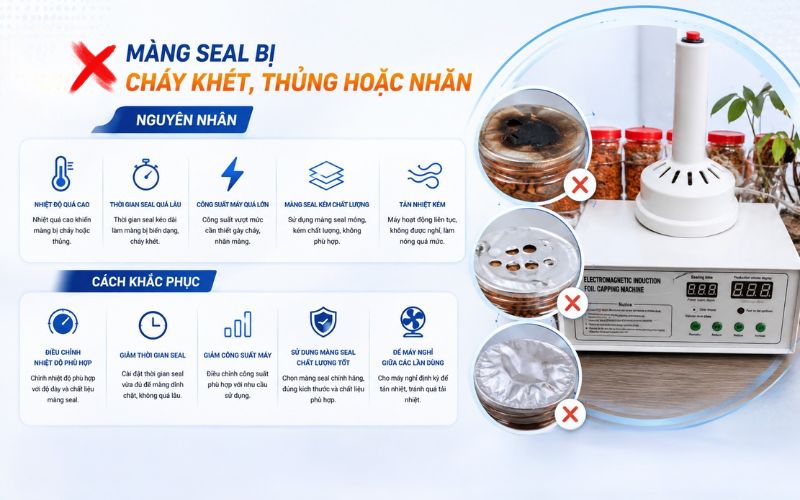 Màng seal bị cháy khét, thủng hoặc nhăn