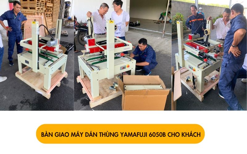Bàn giao máy dán thùng yamafuji 6050B cho khách 