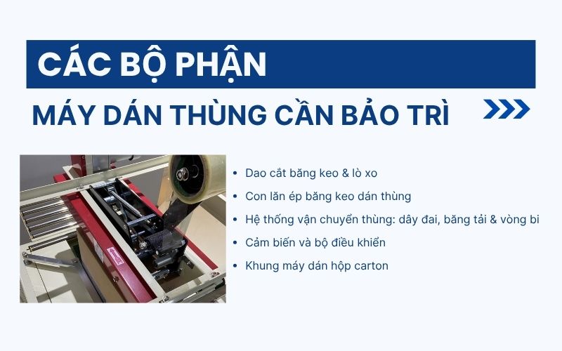 Các bộ phận máy dán thùng cần bảo trì 