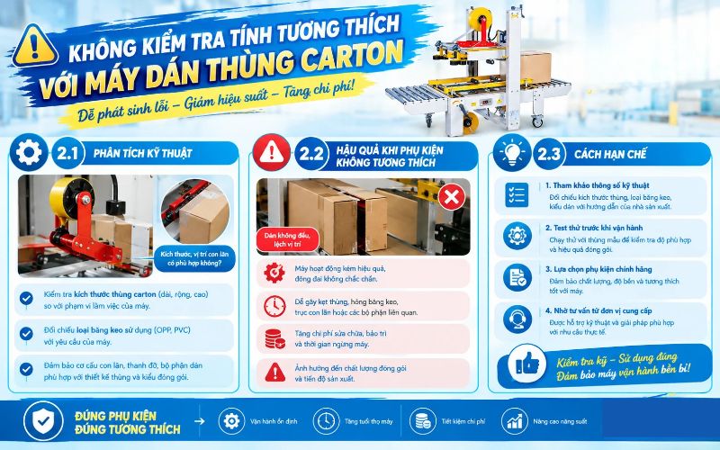 Không kiểm tra tính tương thích với máy dán thùng carton