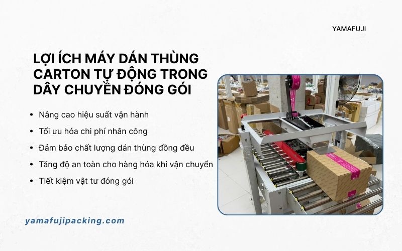 Lợi ích máy dán thùng carton tự động trong dây chuyền đóng gói