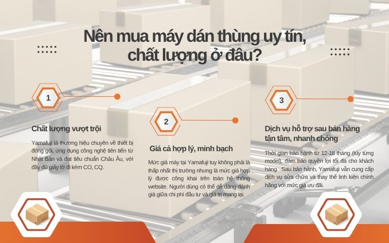 Nên mua máy dán thùng uy tín, chất lượng ở đâu?