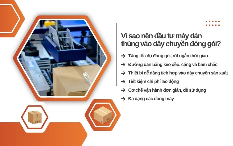 Vì sao nên đầu tư máy dán thùng vào dây chuyền đóng gói