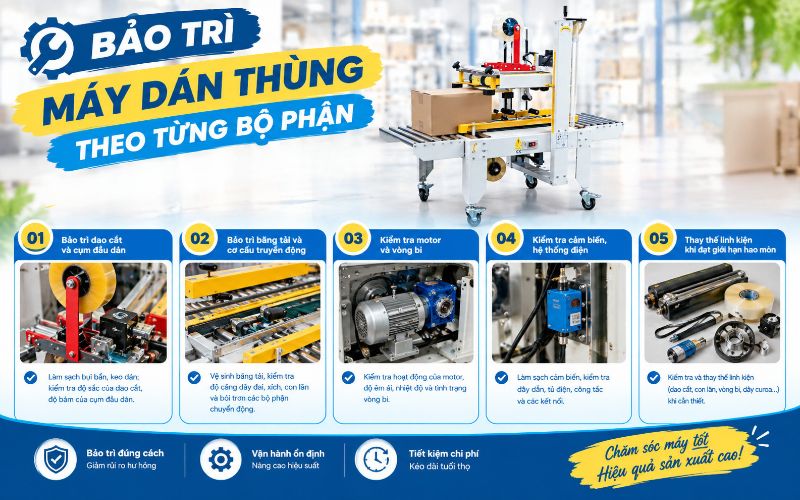 Bảo trì máy dán thùng theo từng bộ phận