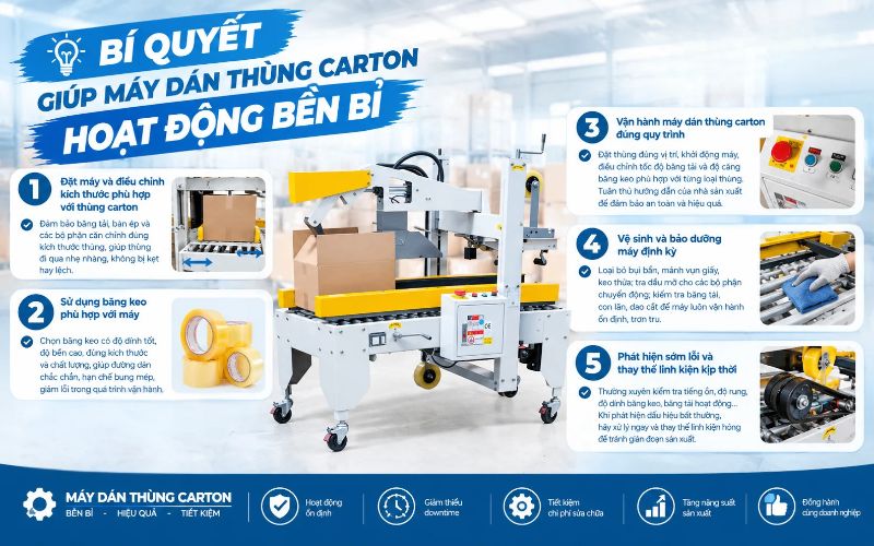 Bí quyết giúp máy dán thùng carton hoạt động bền bỉ 