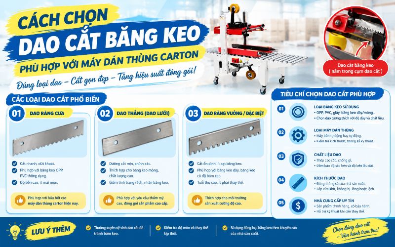 Cách chọn dao cắt băng keo phù hợp với máy dán thùng carton
